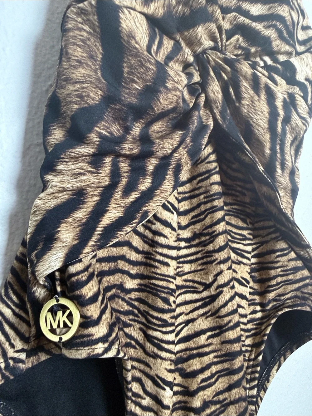 Michael Kors Brown and Black Animal Print Halter One-Piece Swimsuit